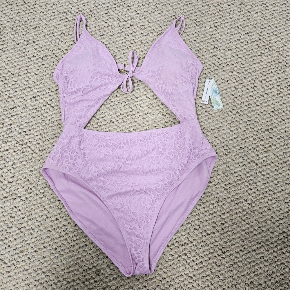 Celebrity Pink Swimsuit Juniors XXL Lavender Lace One Piece Bathing Suit Beach